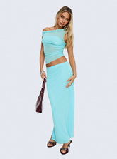 Aristocrat One Shoulder Mesh Set Blue