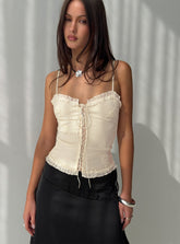 Angeleah Tie Up Frill Detail Top Cream