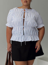 Alistair Bow Tie Top Blue / White Stripe Curve