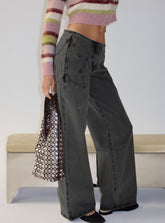 Dolley Star Stitch Mid Rise Wide Leg Jean Grey Wash