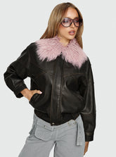 Brittanni Fluffy Collar Jacket Brown / Pink