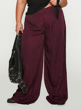 Lorenne Mid Rise Pant Burgundy Pinstripe Curve