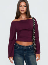Anastasie Off Shoulder Long Sleeve Top Deep Red