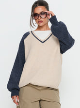 Adana V Neck Graphic Knit Sweater Multi