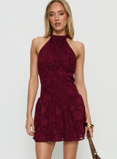 Devane High Neck Halter Playsuit Red