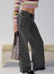 Dolley Star Stitch Mid Rise Wide Leg Jean Grey Wash