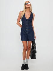 Arcore Button Up Denim Playsuit Dark Wash